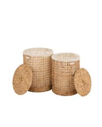 Set Von 2 Kã–rben+deckel Wachs Wasserhyazinthe Naturell