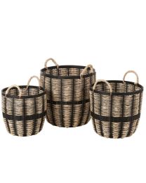 Set Von 3 Körben Seil/rattan Schwarz/naturell