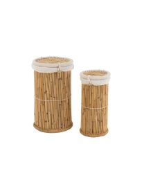 Set Von 2 Körben Zylinder Bambus Naturell/weiss