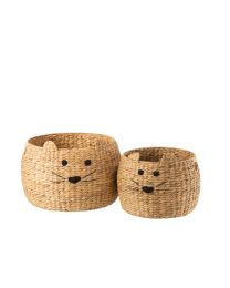 Set Of 2 Baskets Cat Water Hyacinth Natural