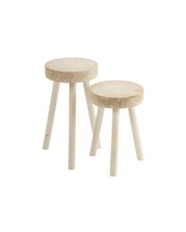 Set Von 2 Hockern Paulowniaholz Weiß
