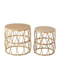 Set Von 2 Beistelltische Welle Muster Rattan Naturell
