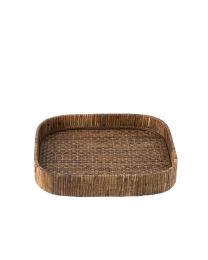Tablett Viereckig Rund Ecken Rattan Braun