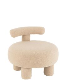 Stool Round With Chairback Bouclé Warm Beige