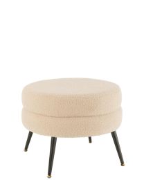Stool Round Metal Legs Bouclé Warm Beige - Per 2