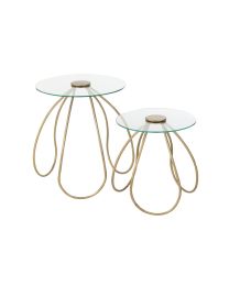 Set Von 2 Tischen Rund Metall/glas Gold