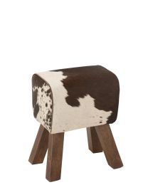 Hocker Kuh Mangoholz/fell Schwarz/weiß