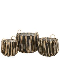 Set Von 3 Korb Maste Mais/eisen Schwarz/naturell