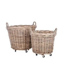 Set 2 Baskets Round+handle Reed Natural 75x60cm