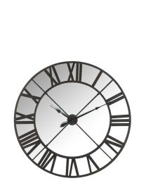 Clock Mirror Roman Numerals Metal Black