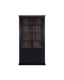 Elegante Schwarze Vitrine Mit Zwei Verglasten Metalltüren.