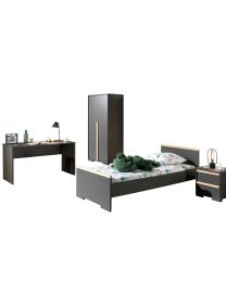 London Jugendzimmer Set 4-tlg. Best. Aus: Einzelbett Lf 90 X 200 Cm, Nachtkonsole Mit 2 Schubladen, Kleiderschrank 2-trg., Schreibtisch, Ausf. Dekor Anthrazit, Absatz Buche Natur Massiv