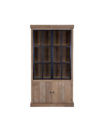 Vitrine Mit Zwei Verglasten Metalltüren Und Teakholz