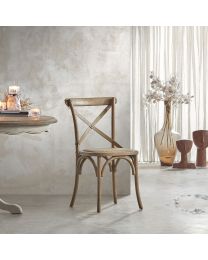 Dining Chair In Solid Oak Wood With Rattan Seat - Per 2