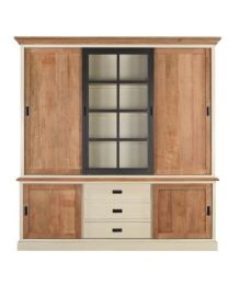 Display Cabinet 1 Glass Door, 3 Drawer, Teak Finish