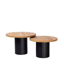 2 Couchtische Aus Teakholz, Schwarz Lackierte Beine