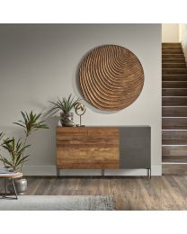 2-door Cupboard In Recycled Teak With 4 Drawers, Metal Finishing
