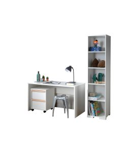 This London Combination In White Consists Of A Desk With Desk Trolley And Bookcase.