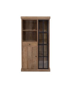 Hoher Schrank Mit Glastür Und Offenem Fach / Tür Und Schublade.