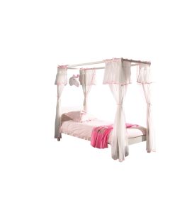 Nostalgisches Himmelbett 90 X 200 Cm, Mit Lattenrost Und Himmel Gestänge Inkl. Romantischem Textilset, Farbe Weiß