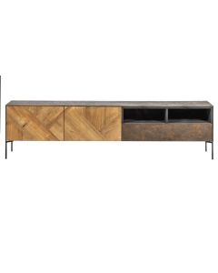 Tv-schrank Mit 2 Türen Und 1 Schublade Aus Recyceltem Teakholz, Zickzack-motiv