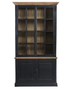 Vitrine 2 Glastüren, 2 Geschlossene Türen In Altschwarz, Teakholz.